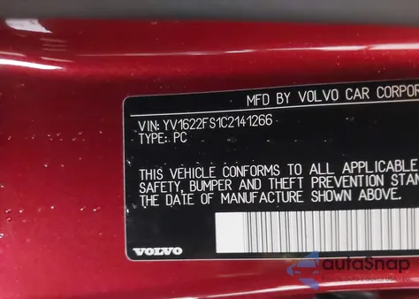 2012 Volvo S60 T5 from USA, damaged, VIN YV1622FS1C2141266